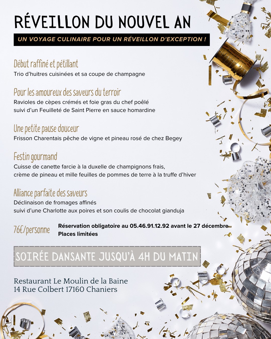 Menu Moulin Baine - Saint-Sylvestre 2024